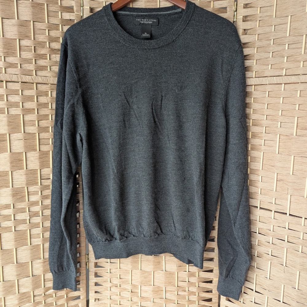 Charcoal Gray 100% Merino Wool Crewneck Sweater XL Minimalist Layering *READ